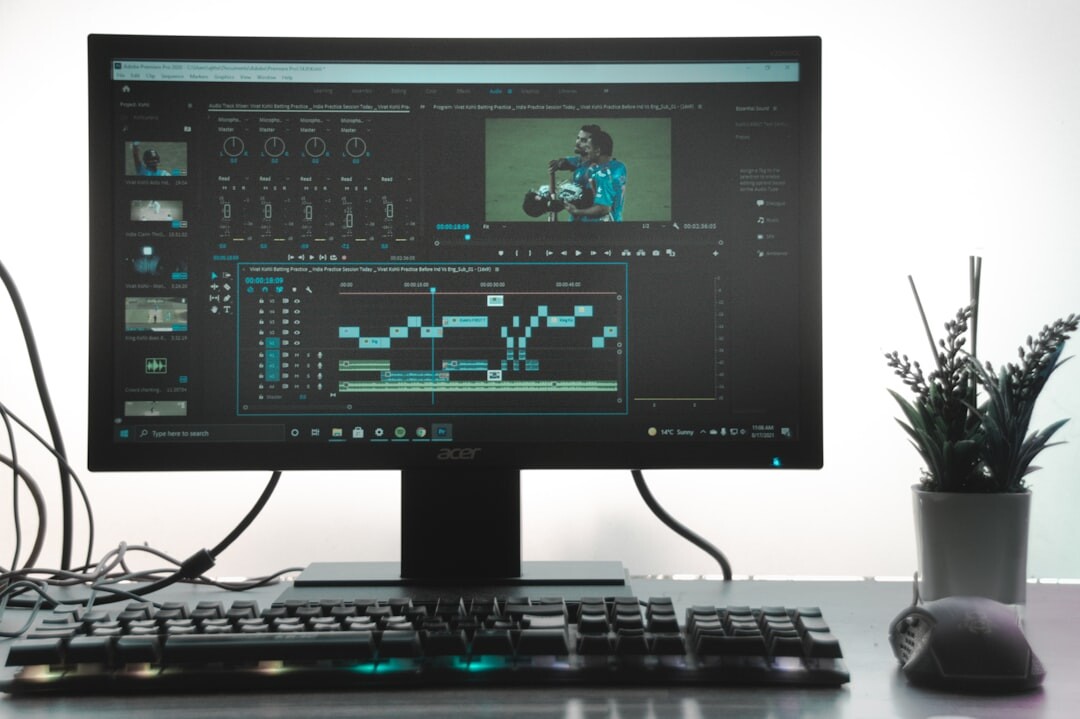 professional video editor at computer