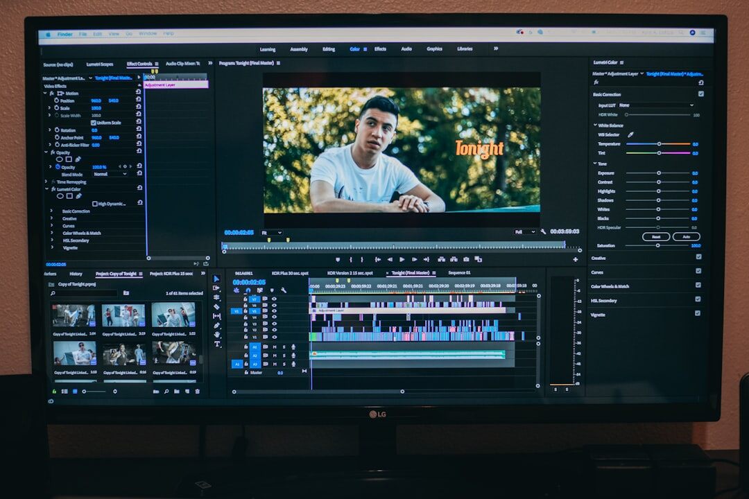 professional video editor at computer